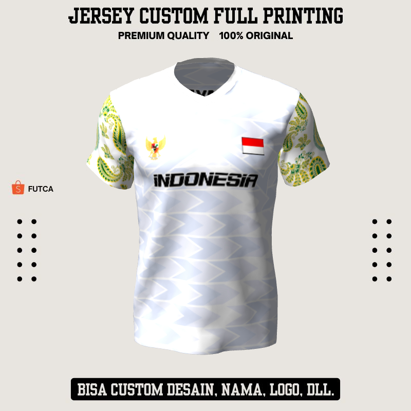 Kaos Jersey Futsal Putih Motif Batik Abstrak 156 - Jersey Baju Olahraga Full Printing