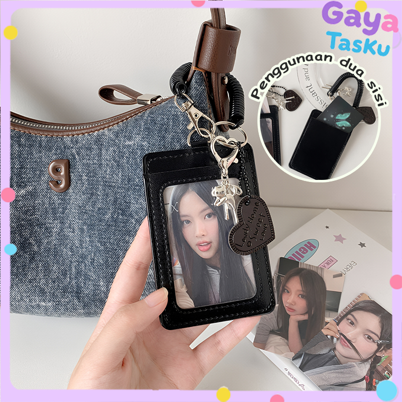 

Tempat kartu foto hitam 3 inci/album kartu foto idola/tempat kartu akrilik dua sisi/tempat pajangan kartu foto idola K-pop (dengan tali pegas)/tempat kartu identitas pelajar/gantungan tas