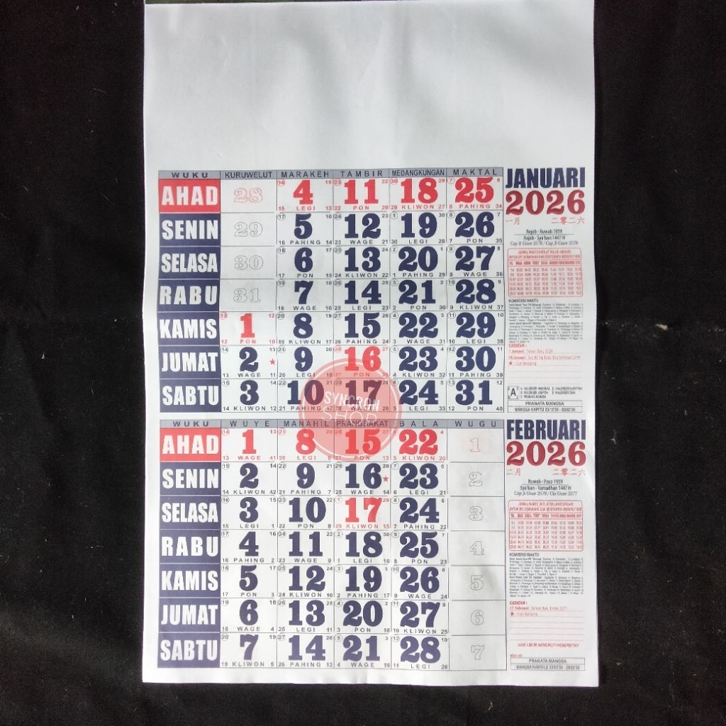 

Kalender 2026 Lengkap Model Dwi Wulan Ukuran 32x50cm ada Pasaran