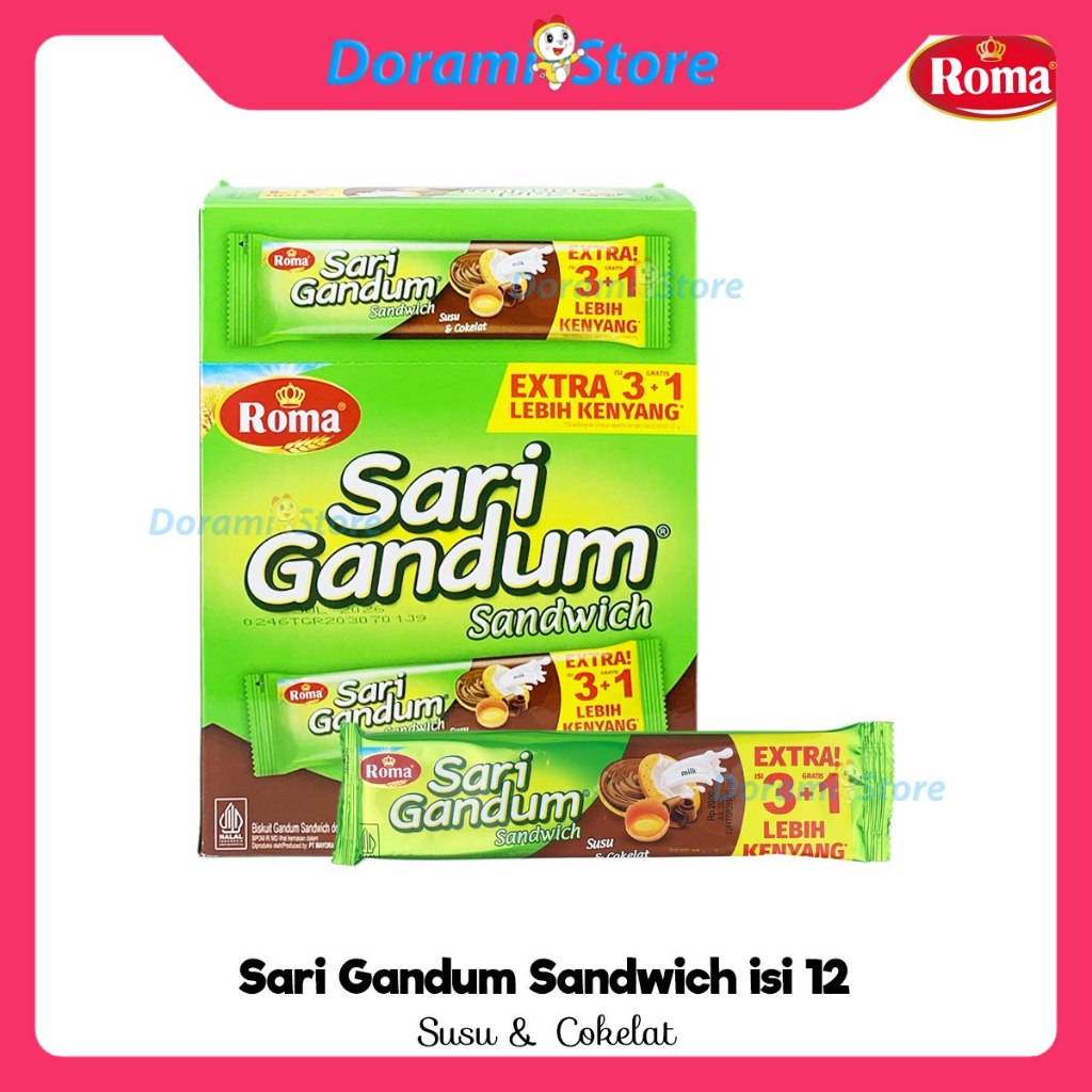 

Roma Sandwich Sari Gandum Susu Coklat Isi 12x36gr / Biskuit Sari Gandum Sandwich
