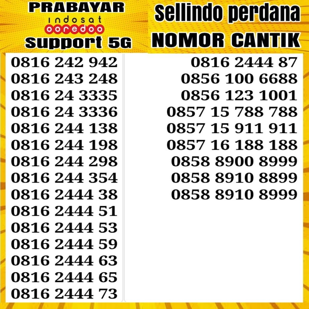 Nomor cantik indosat 10/11/12 digit