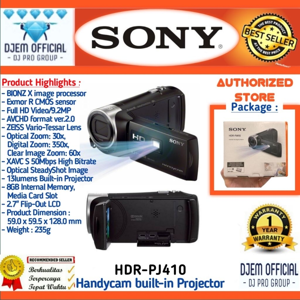 SONY HDR-PJ410 Camcorder Sony PJ410 Handycam Sony PJ 410 Camera Sony Video Recorder with Projector K