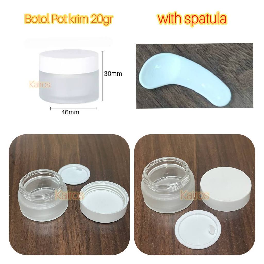BP20 Botol Pot Jar kosmetik krim kaca 20gr frosted toples kaca bulat + spatula