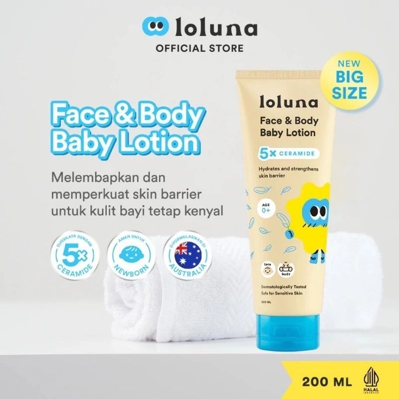 Loluna Face & Body Lotion 200ml- Lotion/Krim Wajah & Badan Bayi Anak | ORIGINAL