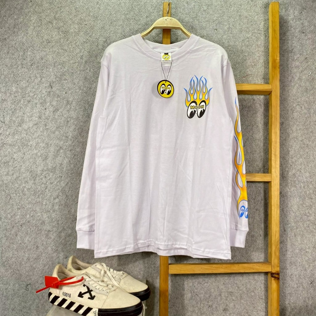 Kaos Putih Lengan Panjang Mooneyes Katun Combad 30s UNISEX