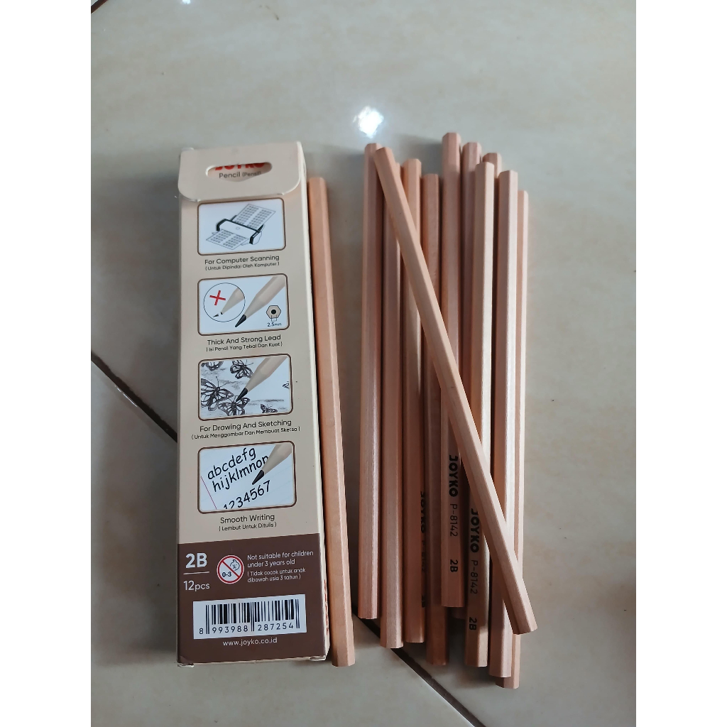 

GROSIR JOYKO PENCIL 2B NATURAL WOOD PENSIL KAYU JOYKO 2B KOMPUTER UJIAN P-8142 LUSIN BOX [12PCS]