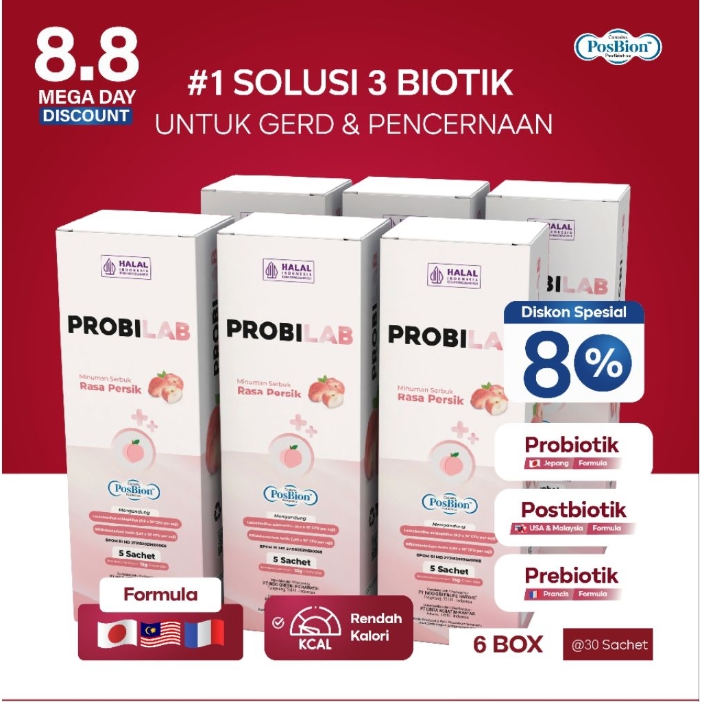 

[KHUSUS LIVE] PROBILAB - 6 Box Suplemen Kids 3 Biotik untuk Pencernaan & Tumbuh Kembang Anak Rasa Peach
