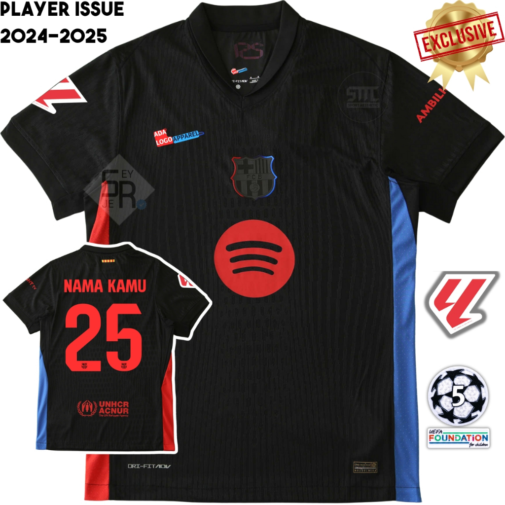 Player Issue Jersey Brcln Away 2024 2025 Baju Bola Barca Hitam Pasang Custom Sablon Nama Nomor Pungg