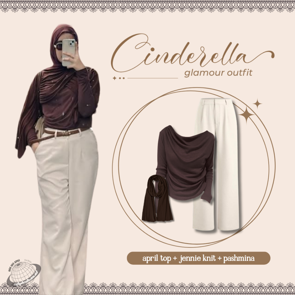 OOTD Wanita hijab Kekinian (April Top Blouse + Celana Knit + Hijab Pashmina)OOTD Hijab style LI124