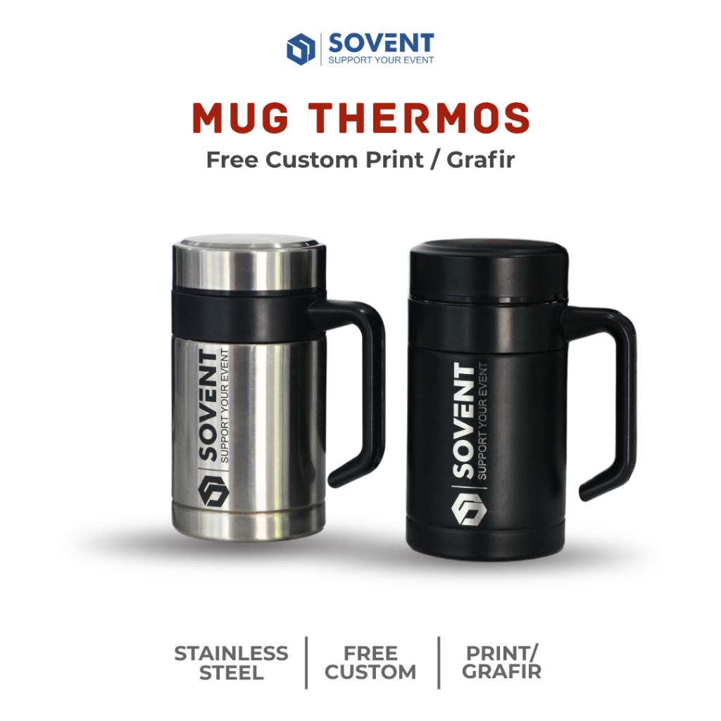 Mug Gagang Stainless Steel Custom 500ml – Mug Termos Souvenir Seminar Gift