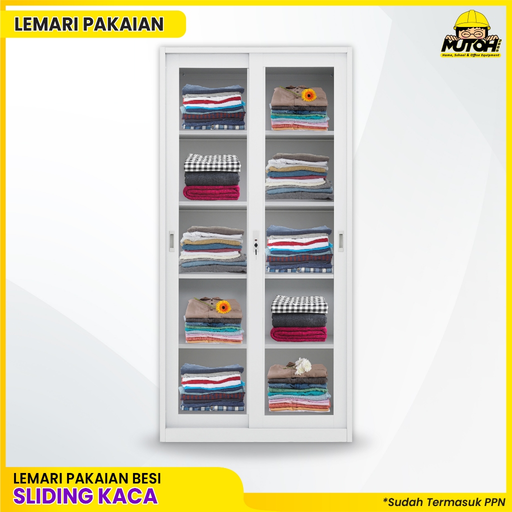 Lemari pakaian pintu kaca sliding lemari baju bahan besi 85 cm lemari kamar lemari baju IM-185