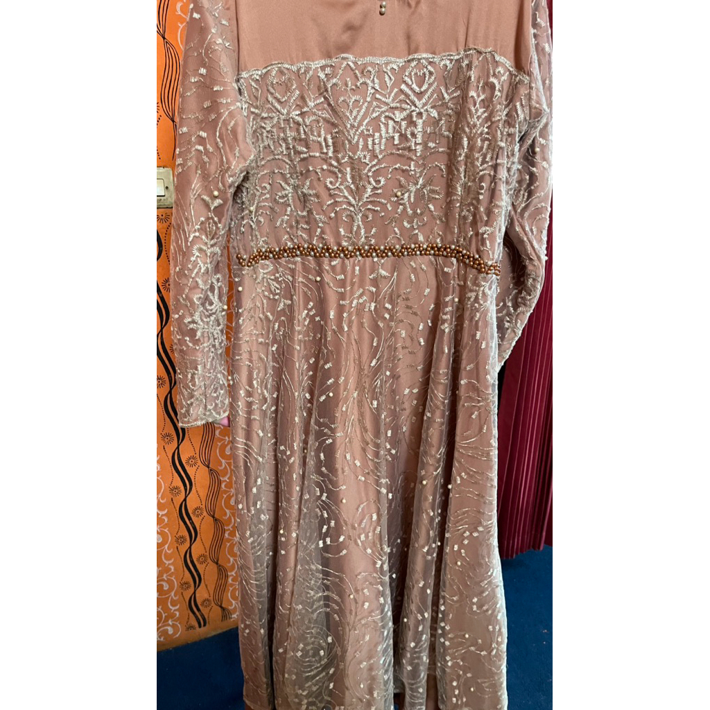 preloved gamis kondangan dress kondangan warna beige krem | dress kondangan hijau tosca