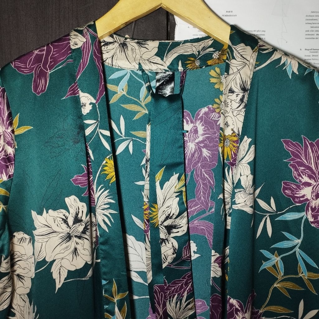 KIMONO SATIN SILK HIJAU BUNGA LENGKAP TALI PREMIUM BRAS N THINGS