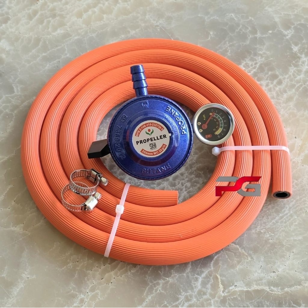 Paket Selang Gas 2 Meter + Propeller Regulator Meter + Klem 2 Pcs
