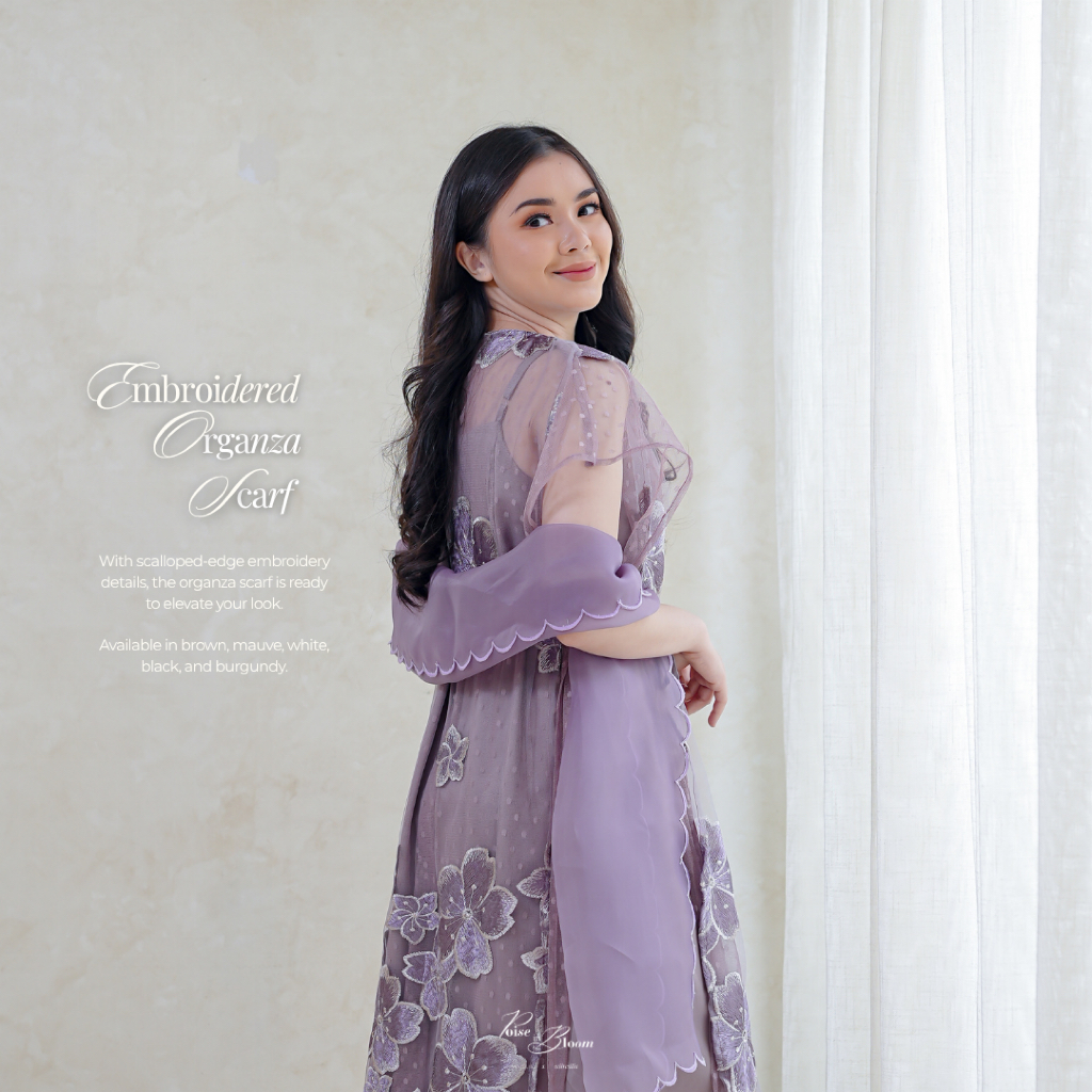 NAMELIS Scalloped Embroidery Organza Scarf Veil Selendang untuk Pesta Party Dress