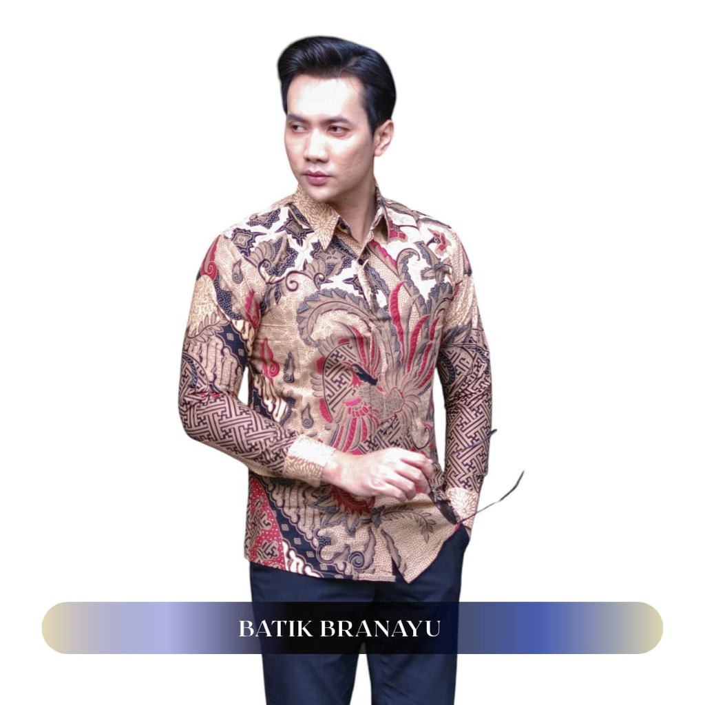 MERAK Kemeja Batik Pria Motif merak Coklat mocca Lapis Furing Katun Halus Batik pria kondangan Bahan