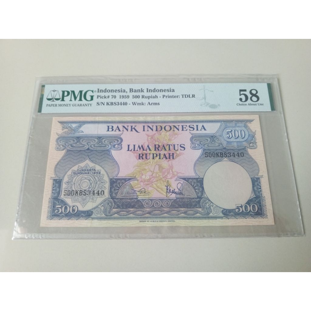 PMG 58 500 Rupiah Bunga thn 1959 Closed Pinholes