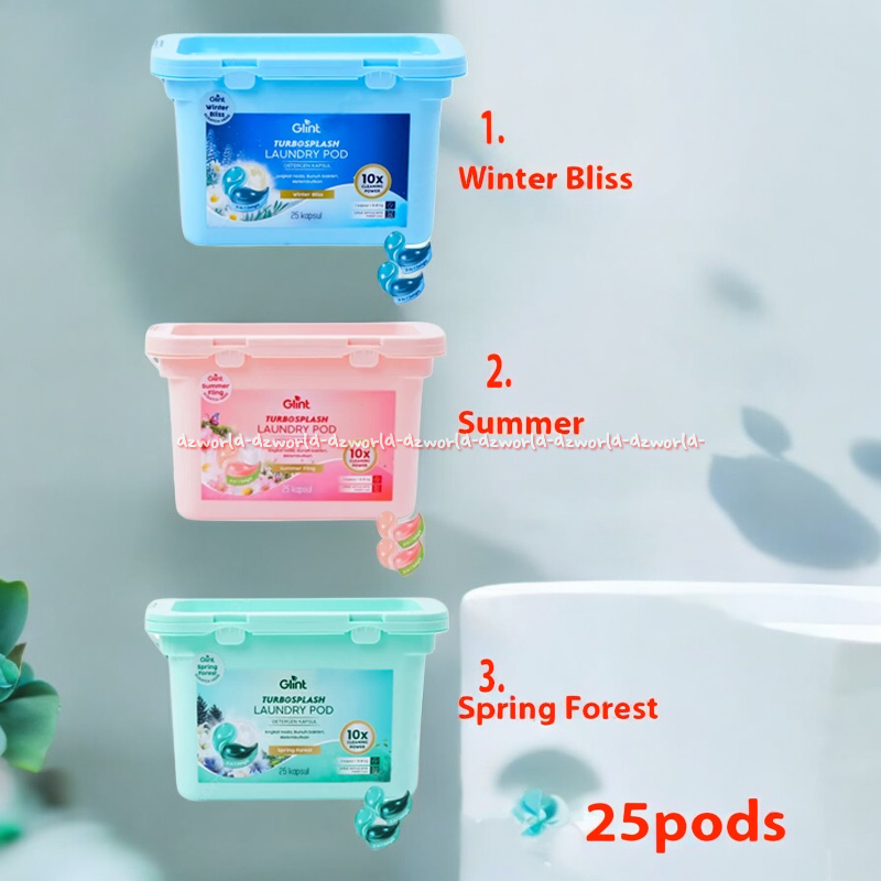 Glint 25pod Turbosplash Laundry Pod Kapsul Cair Summer Fling Sabun Cuci Cair Kemasan Kapsul Pink Win