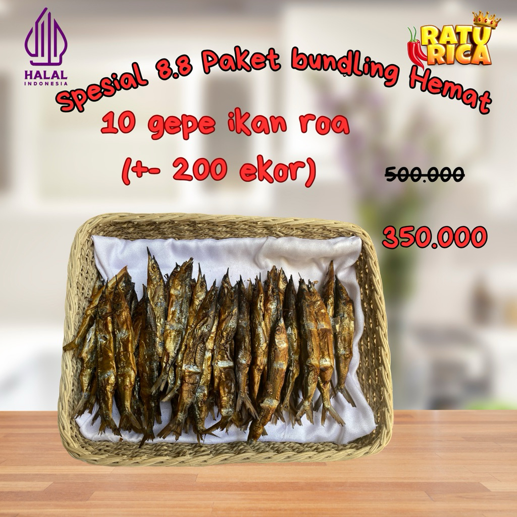 

ratu rica spesial 8.8 paket bundling hemat 10 gepe ikan roa (200 ekor)