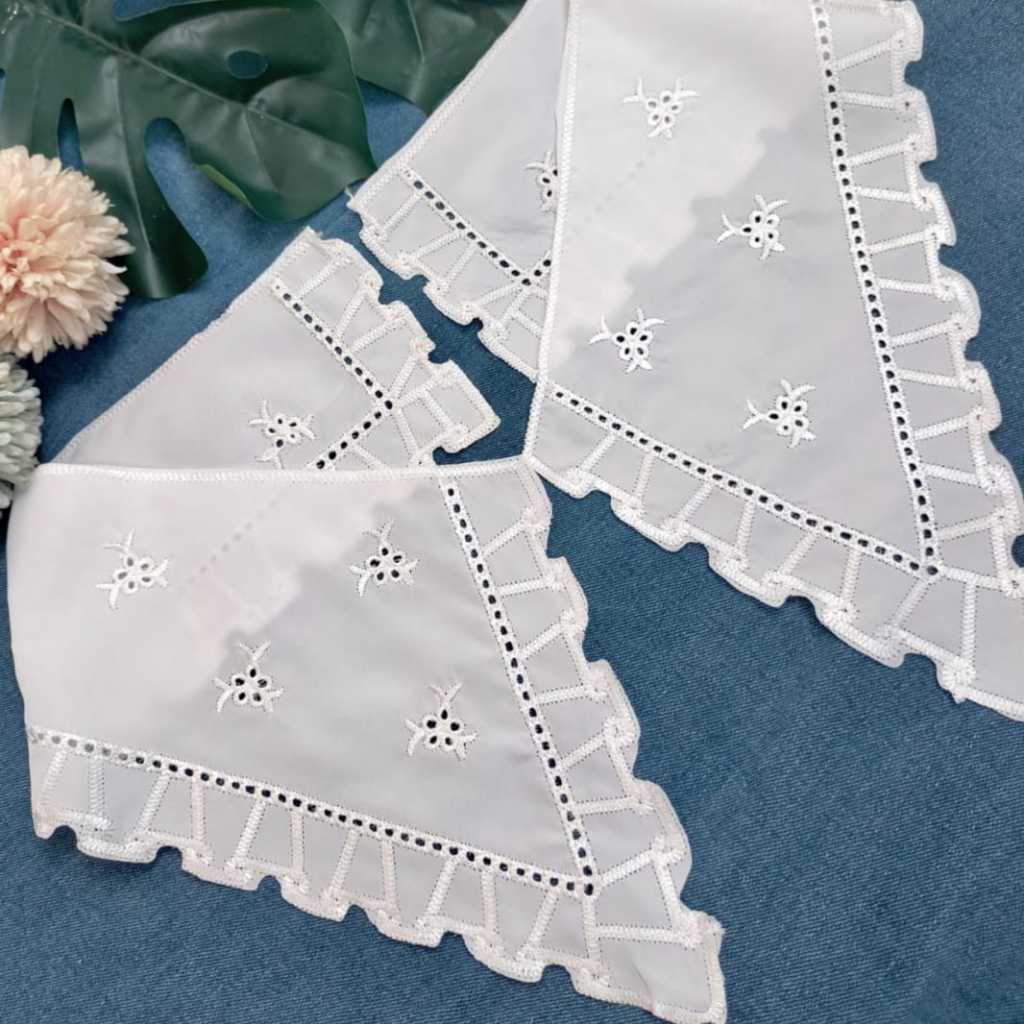 Kerah Bordir Katun Putih Motif Bunga dan Geometris untuk Baju Wanita