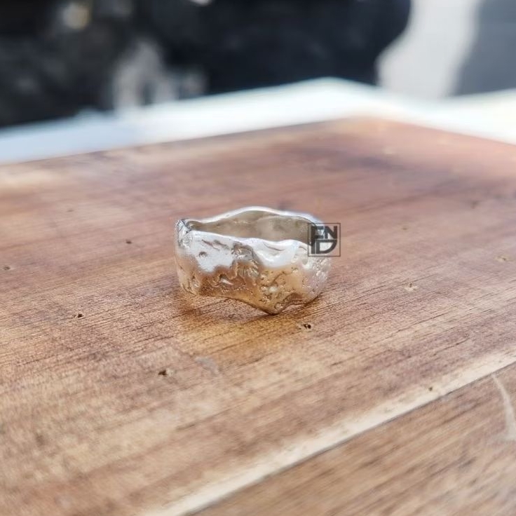 Cincin Pria Perak Asli 925 Cp.052 Cincin Abstrak Mengkilap Cincin Motif Batu