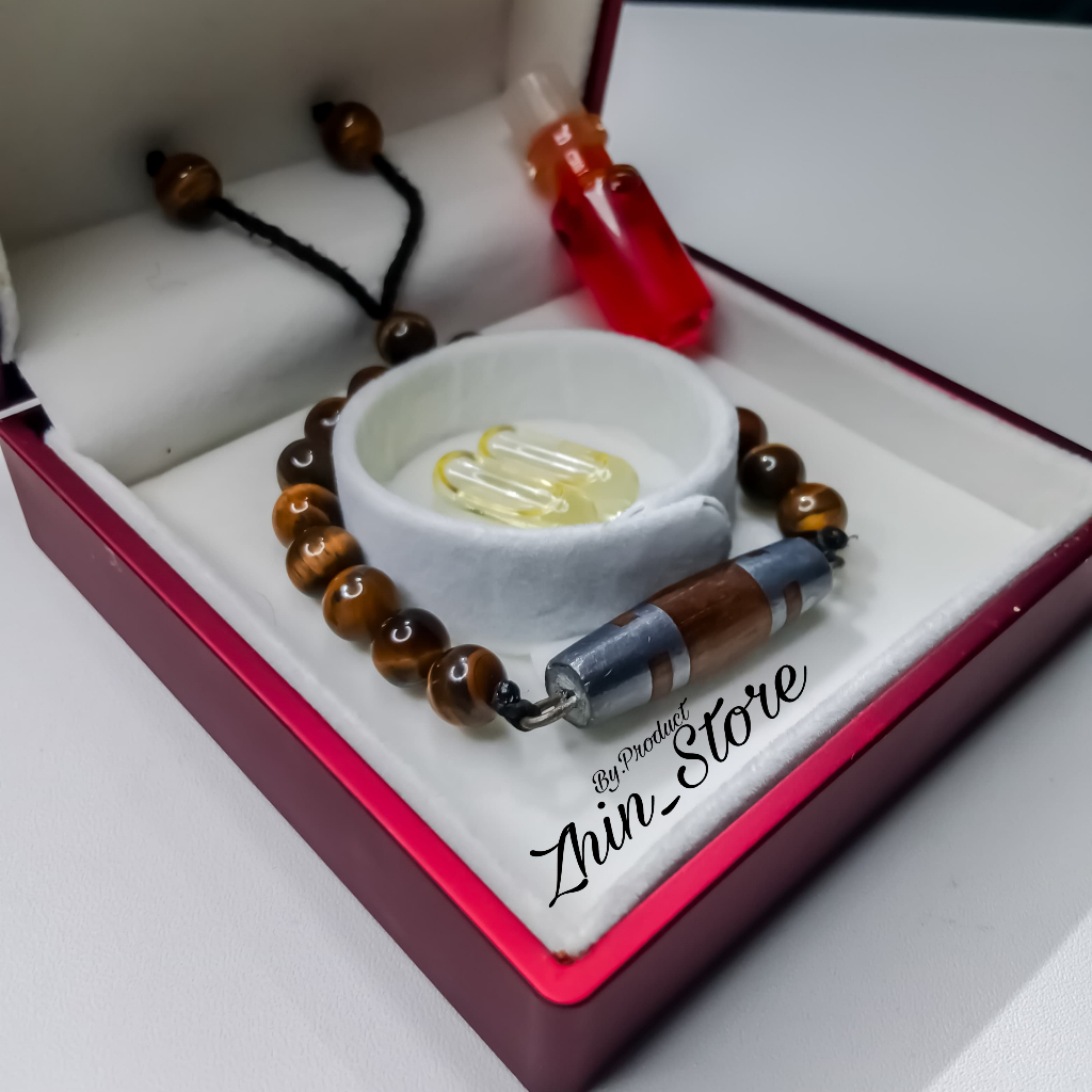 Gelang pria & wanita unisex cemeti khas kalimantan dengan batu tiger eye