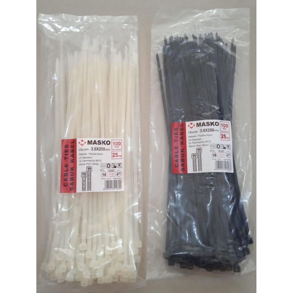 

kabel ties ukuran 250X 3,6 hitam /putih isi 100 pcs merek masko