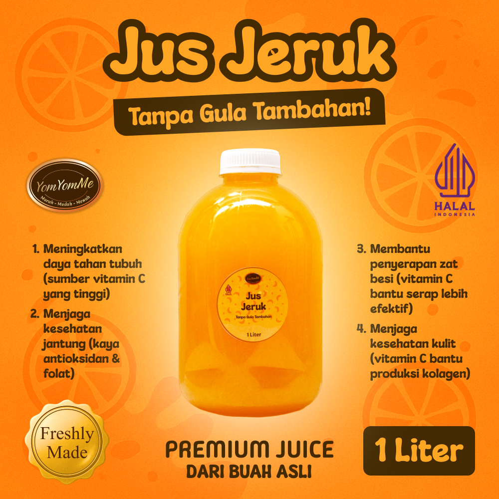 

Jus Jeruk 1 Liter (1L) - Jus Premium dan Kental Dari Buah Asli Tanpa Gula Tambahan - Segar, Asam Manis Alami, Kaya Vitamin C - YomYomMe Drinks
