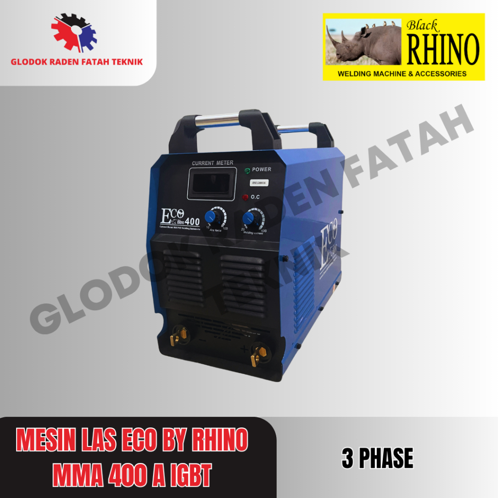 Mesin Las Rhino ECO 400A 3 Phase IGBT Trafo Las MMA 400A Rhino Eco Biru