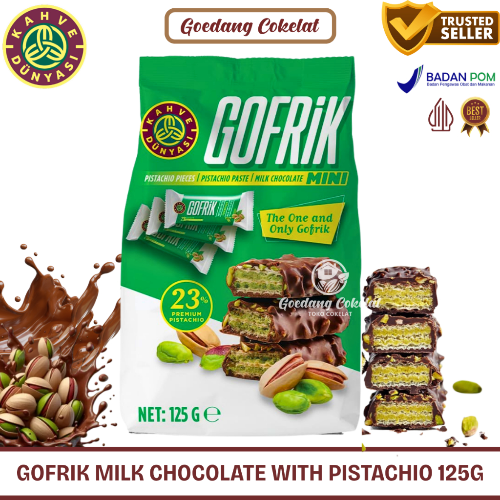 

GOFRIK Milk Chocolate Pistachio Hazelnut Kahve Dunyasi Dubai Coklat Turki Original Oleh2 Haji 125g