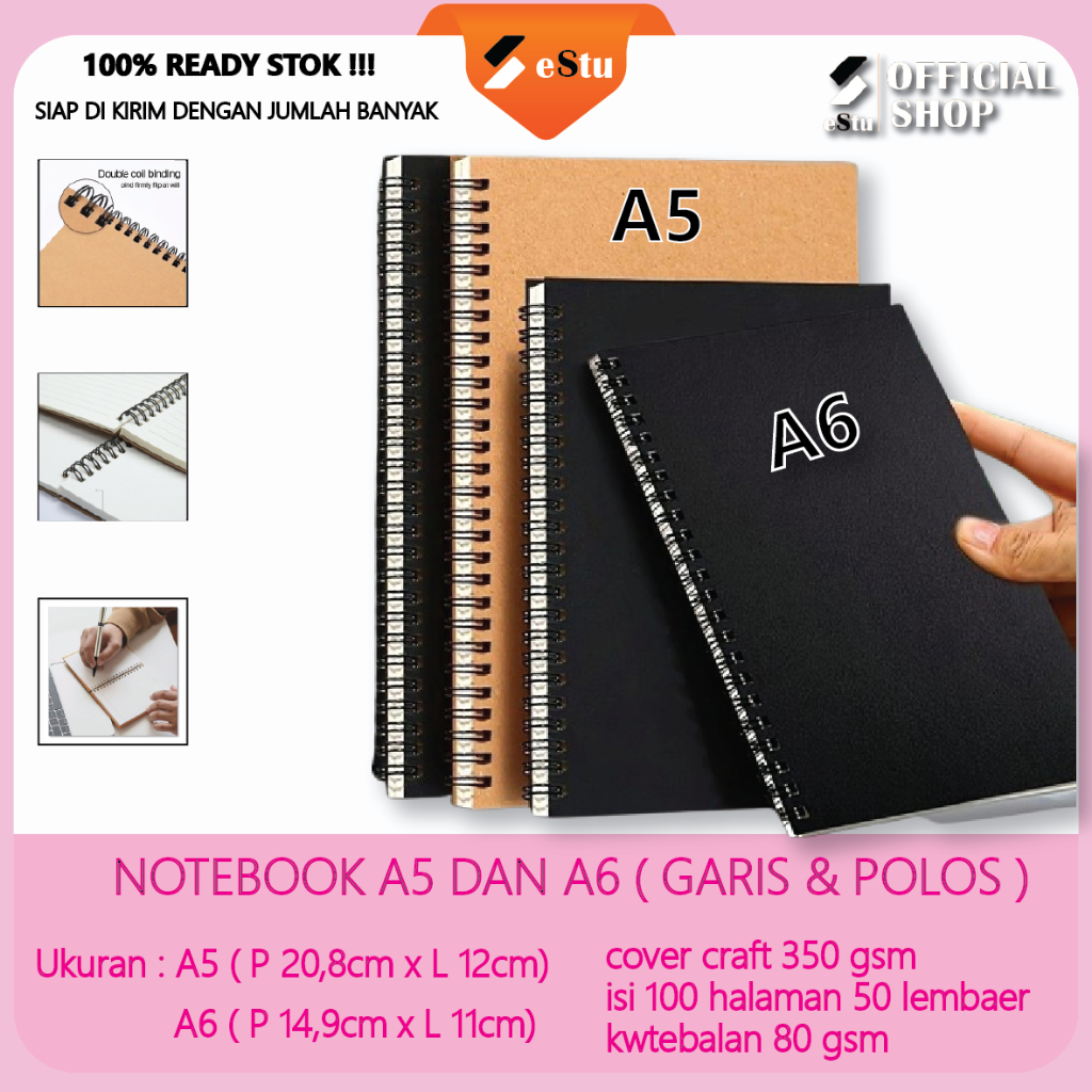 

Buku Spiral Hitam & Coklat Notebook A5 & A6 Vintage Aesthetic Cover Kraft Isi 50 Lembar 100 Halaman