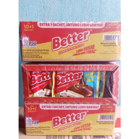 

Biscuit Better Sandwich Isi 10 + Gratis 1 = 11 PCS ( 1 renceng )