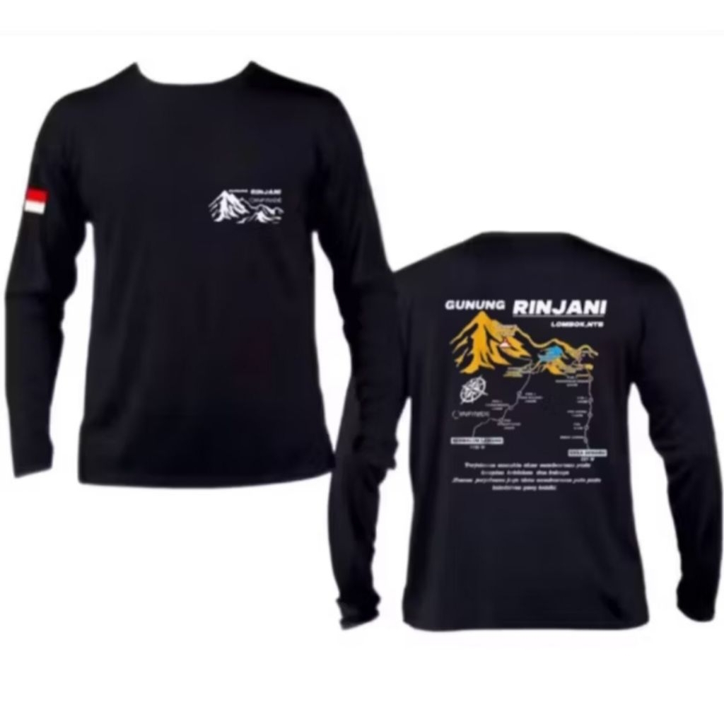 Kaos Lengan Panjang Distro Jalur Pendakian Gunung Rinjani NTB Kaos T-shirt Pria Dan Wanita