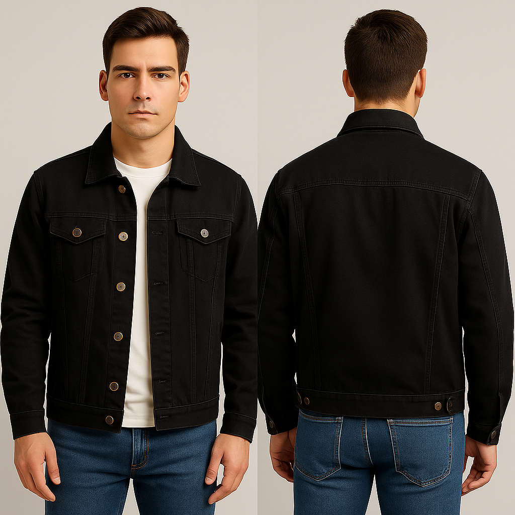 Jaket Denim Pria Hitam - Jaket Jeans Kasual Slim Fit Cowok Keren
