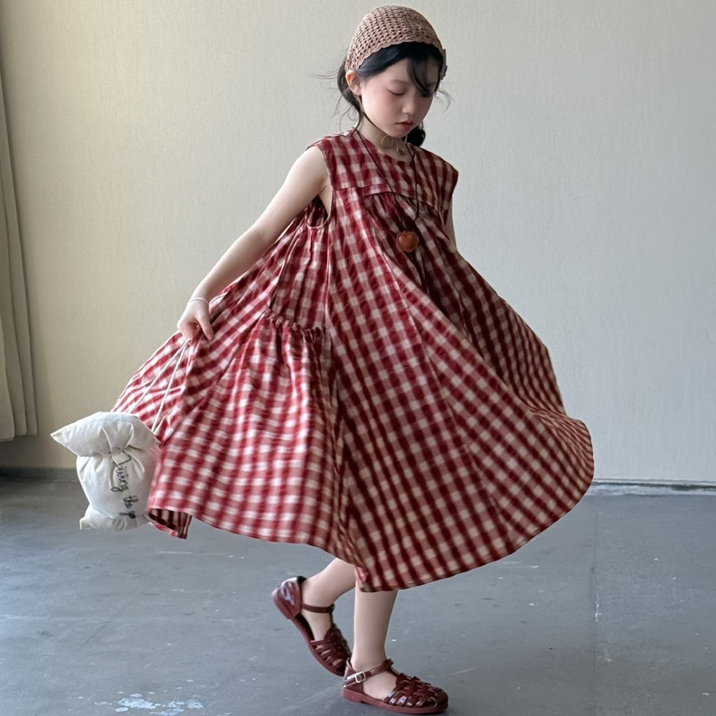 Dress Kotak-Kotak Vintage Anak Perempuan