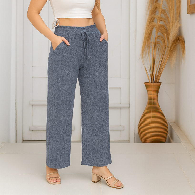 Celana Kulot Wanita Knit Import Jumbo Highwaist Loose