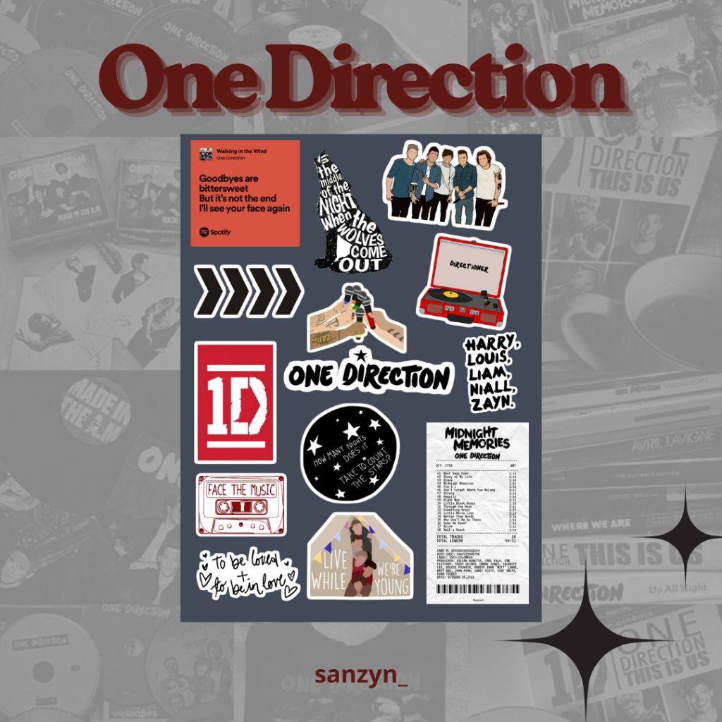 

One Direction Sticker Pack A6 Vinyl Tahan Air Waterproof (14pcs) | Stiker Band, Laptop, HP, Scrapbook, Koleksi Merchandise