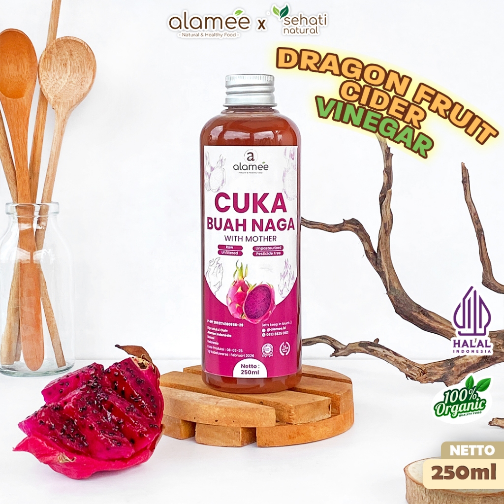 

ALAMEE Cuka Buah Naga Organik Dragon Fruit Cider Vinegar With Mother Fermentasi Probiotik 250ml