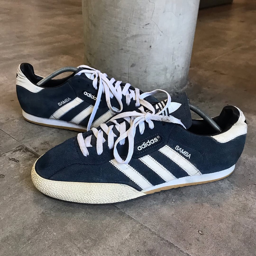 Adidas Originals Super Samba Navy blue Suede white stripes and sole  Size 41 2/3eur 44eur 44 2/3 eur
