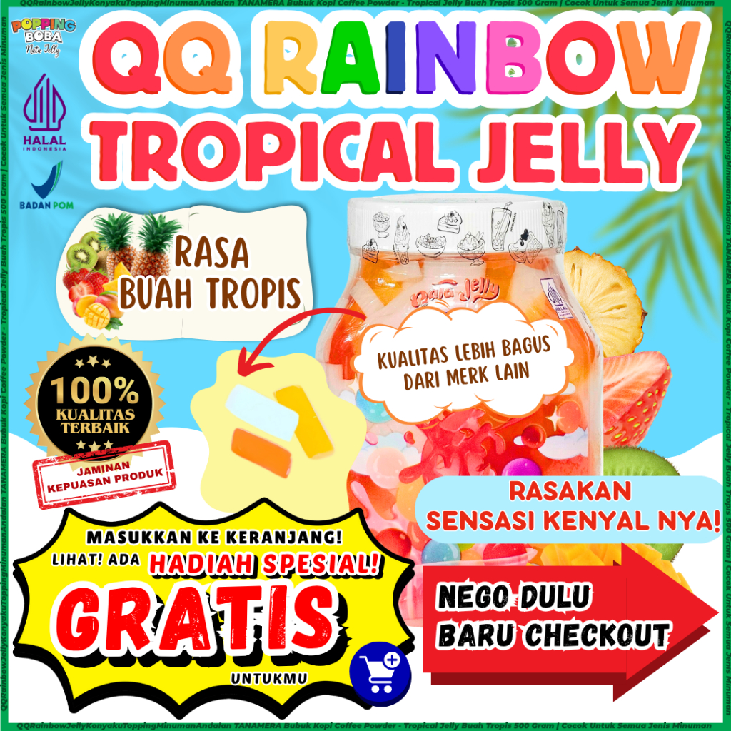 

QQRainbowJellyKonyakuToppingMinumanAndalan TANAMERA Bubuk Kopi Coffee Powder - Tropical Jelly Buah Tropis 500 Gram | Cocok Untuk Semua Jenis Minuman