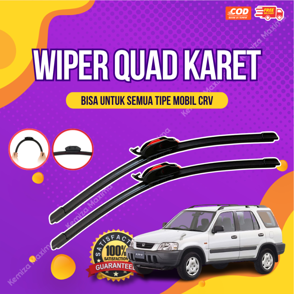 Wiper Kaca Mobil Quad 4 Lapis Karet Premium Sepasang Honda CRV