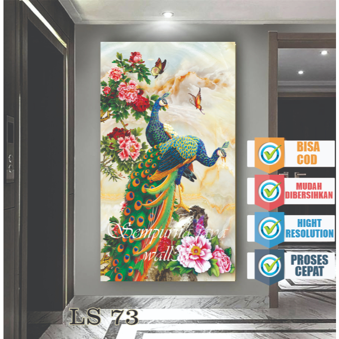 BANTING HARGA, stiker dinding motif burung merak 3d, stiker dinding motif 3d