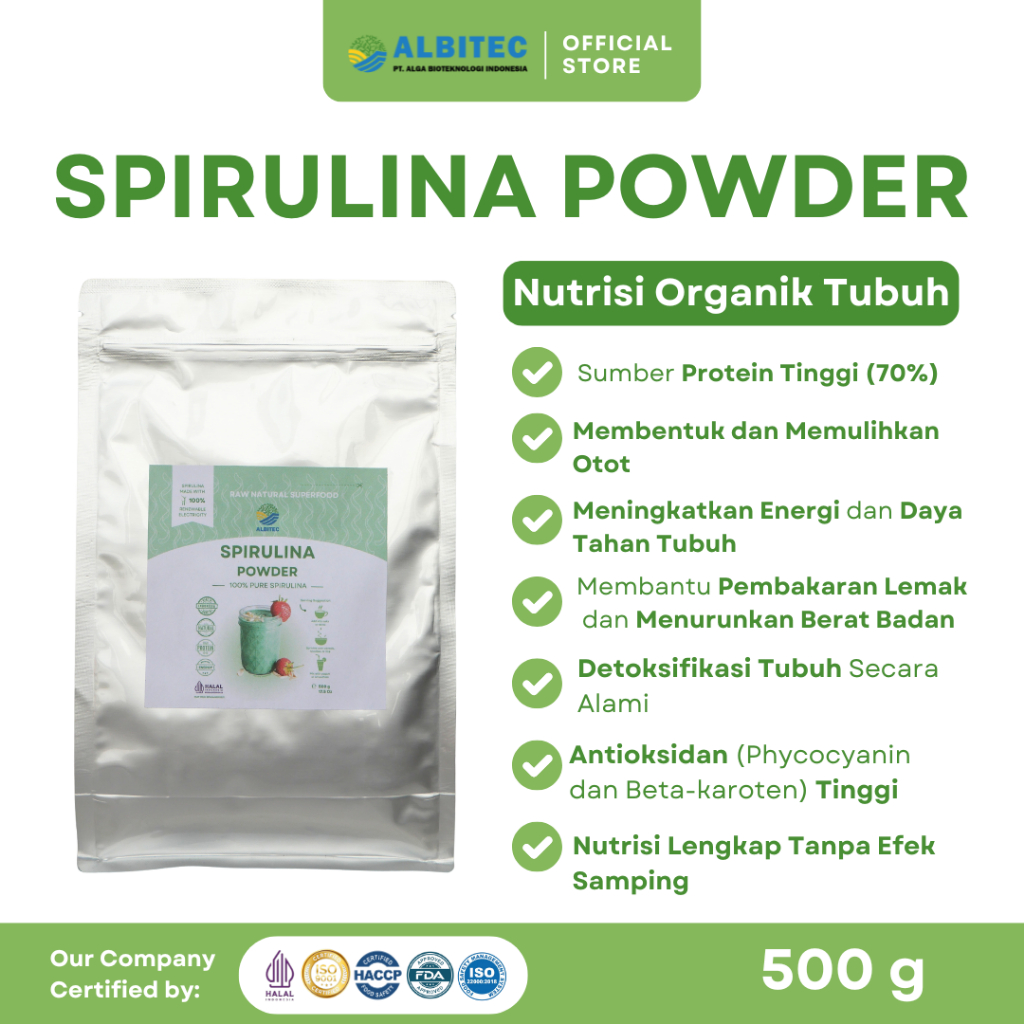 

Bubuk Spirulina ALBITEC Food Grade Superfood Spirulina Air Tawar 500gr