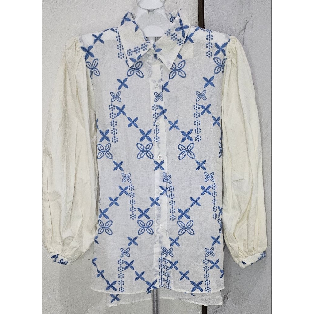 Blouse Katun Bordir Lengan Panjang Baru