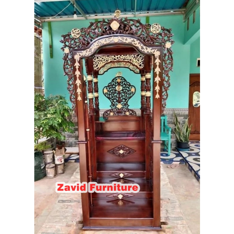 Mimbar Masjid Terbaru, mimbar masjid kayu jati, mimbar masjid tangga, mimbar masjid tangga ukir, mim