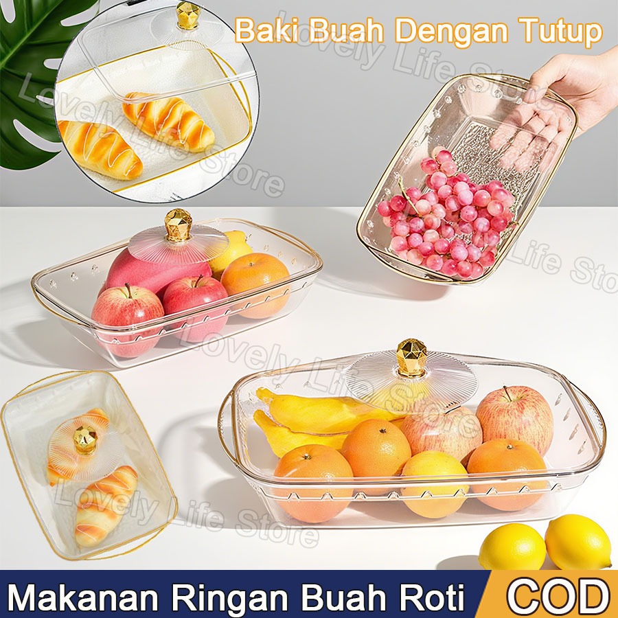 【COD】Tempat Buah Tempat Roti Aesthetic Nampan Dengan Tutup/ Roti Nampan Plastik Buah Nampan Dengan T