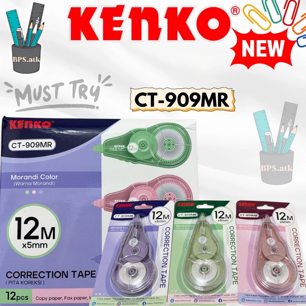 

(12pcs) KENKO Correction Tape / Tip X Kertas CT - 909MR Pita Koreksi 12M x 5mm