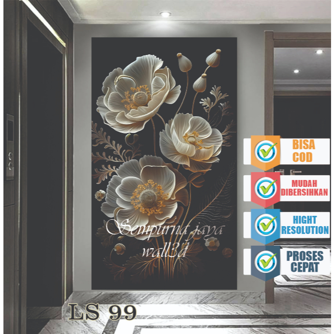 stiker dinding bunga aesthetic, stiker dinding putih aesthetic, stiker dinding bunga 3d