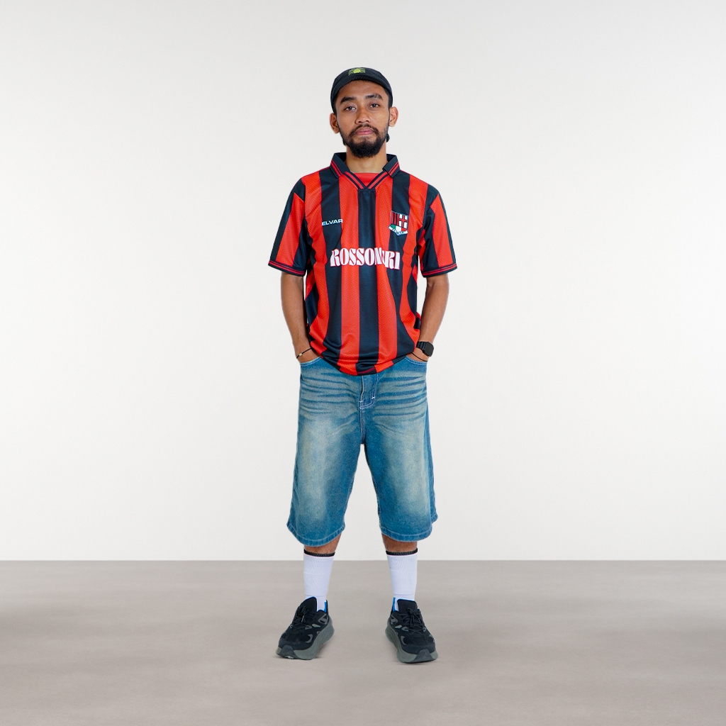 ELVAR - Jersey Fantasy Milan Rossoneri Merah Hitam Reguler Unisex | Kaos Sepak Bola Futsal Olahraga 