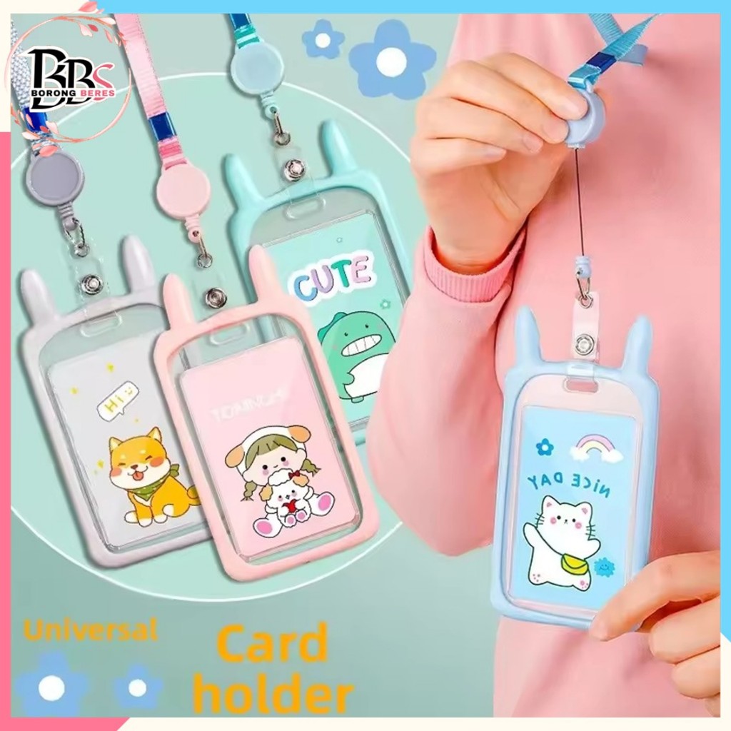 

BORES Name Tag Lanyard Gantungan Kartu Motif Kucing Kelinci Akses MRT Busway E-Money Flazz BRIzi Bentuk Karakter Hewan Warna Pastel Lanyart Card Holder Id Card
